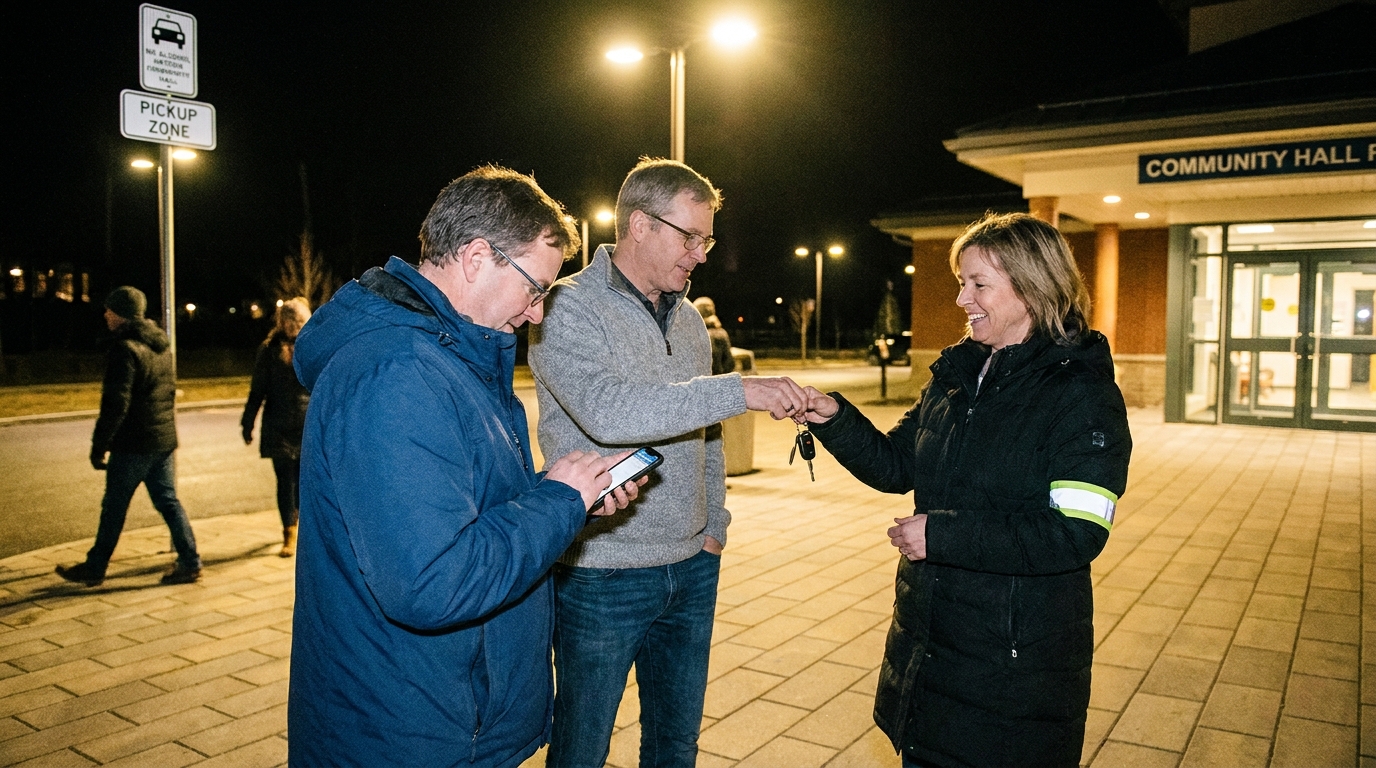 Friends preventing drunk driving by arranging a sober ride home